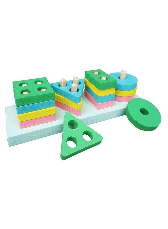 NVF Wooden Geometric Shapes sorter Stacking Toys | Sorting Toys Educational Colorful Learning Board Games | Blocks Puzzles for Kids Boys Girls Toddlers Column Age 1 2 3 4 Yrs-Multicolor - Image 1